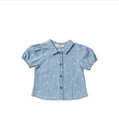 Slub Denim | Puff Sleeve Shirt | Light Blue