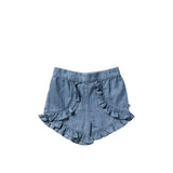 Slub Denim | Ruffle Shorts | Medium Blue